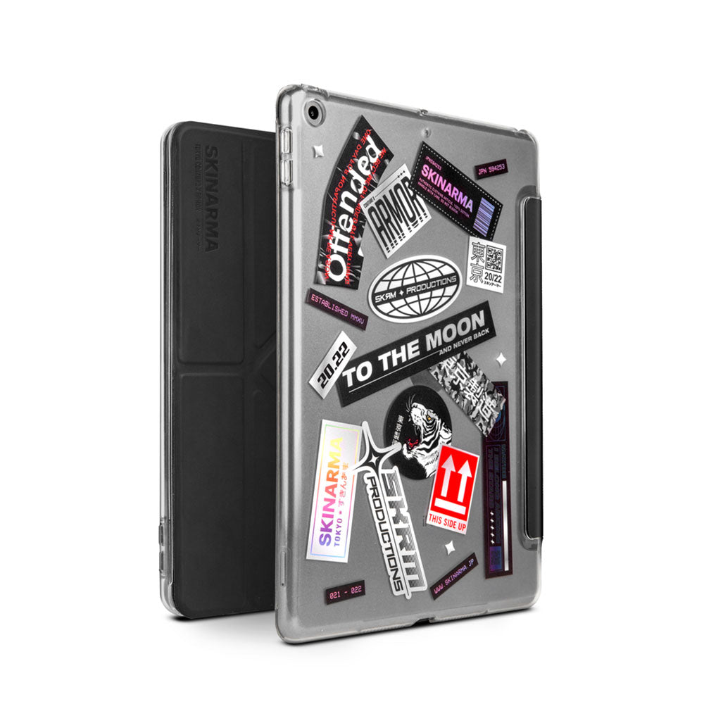 iPad 10.2 2021 (9.Nesil) Uyumlu Kılıf SkinArma Sticker Tasarımlı Arkası Şeffaf Standlı Mageru Kılıf