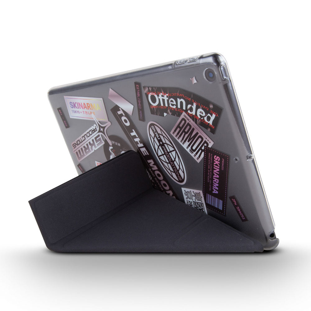 iPad 10.2 2021 (9.Nesil) Uyumlu Kılıf SkinArma Sticker Tasarımlı Arkası Şeffaf Standlı Mageru Kılıf
