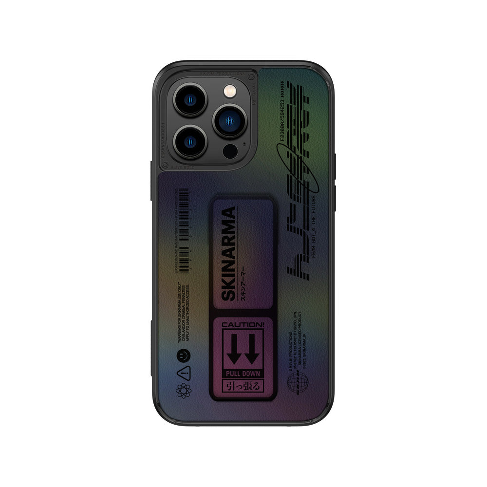 iPhone 14 Pro Max Uyumlu Kılıf SkinArma Holografik Tasarımlı Standlı Deri Görünümlü Kira Kobai Kapak