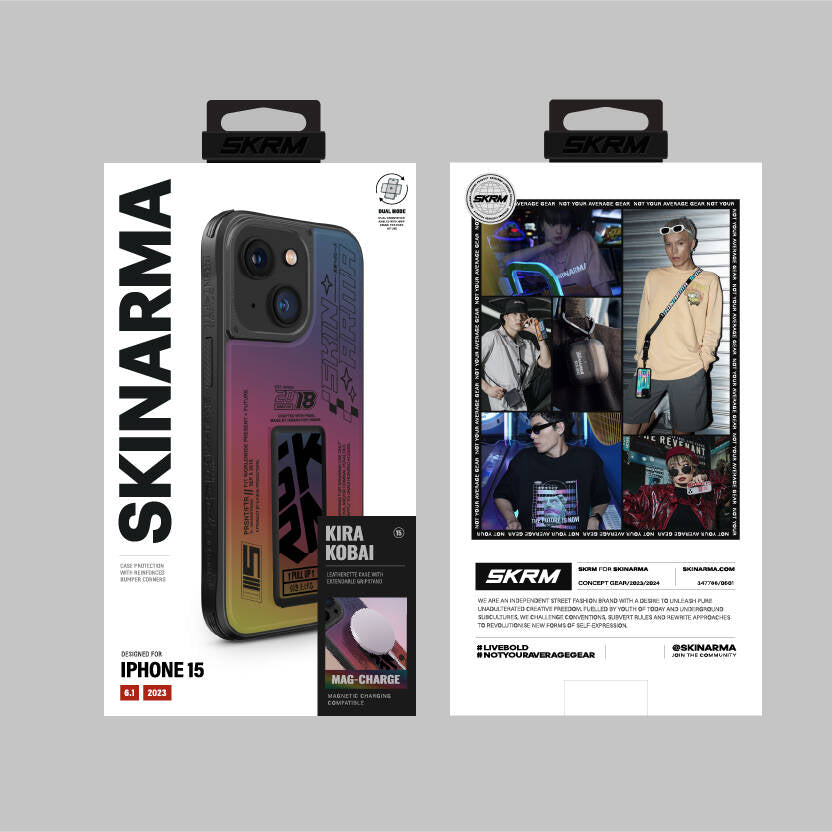 iPhone 15 Uyumlu Kılıf SkinArma Holografik Tasarımlı Standlı Deri Görünümlü Kira Kobai Kapak