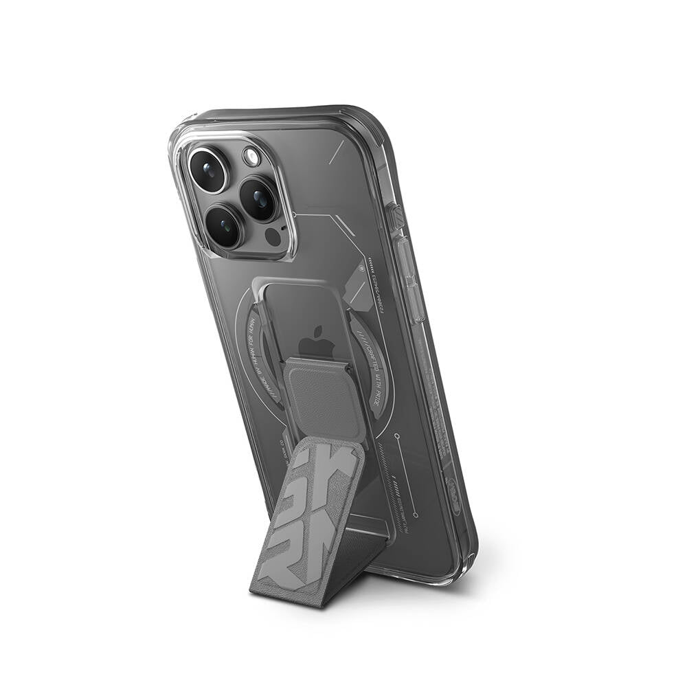 iPhone 15 Pro Max Uyumlu Kılıf Mag-Şarj Özellikli Teknoloji Desenli Standlı Skinarma Helio Kapak