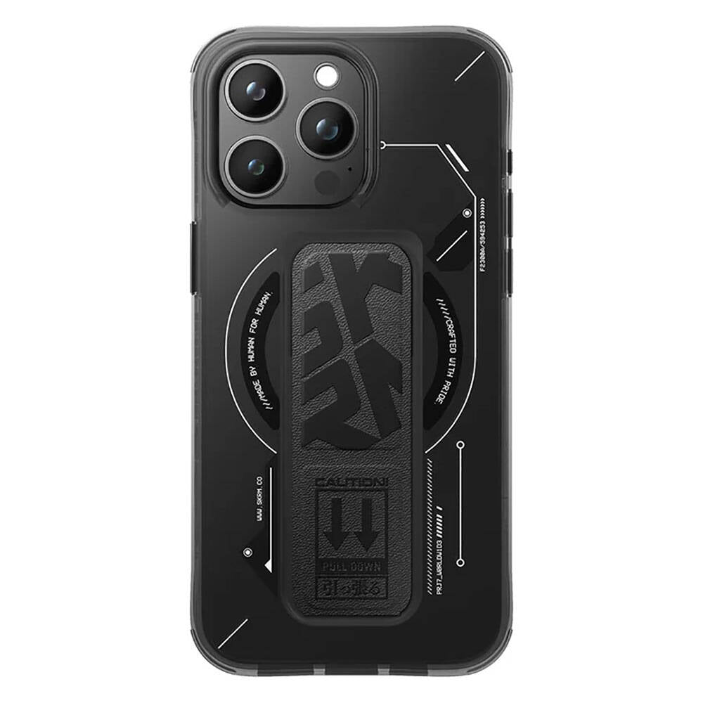 iPhone 15 Pro Max Uyumlu Kılıf Mag-Şarj Özellikli Teknoloji Desenli Standlı Skinarma Helio Kapak