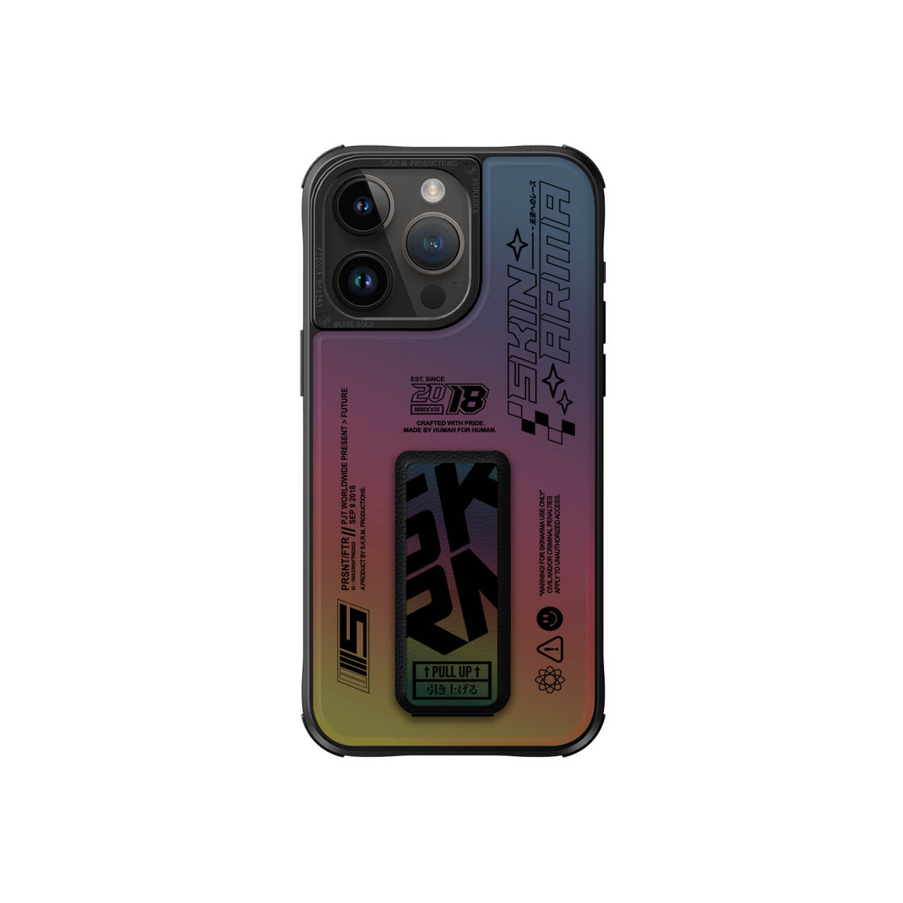iPhone 15 Pro Max Uyumlu Kılıf SkinArma Holografik Tasarımlı Standlı Deri Görünümlü Kira Kobai Kapak