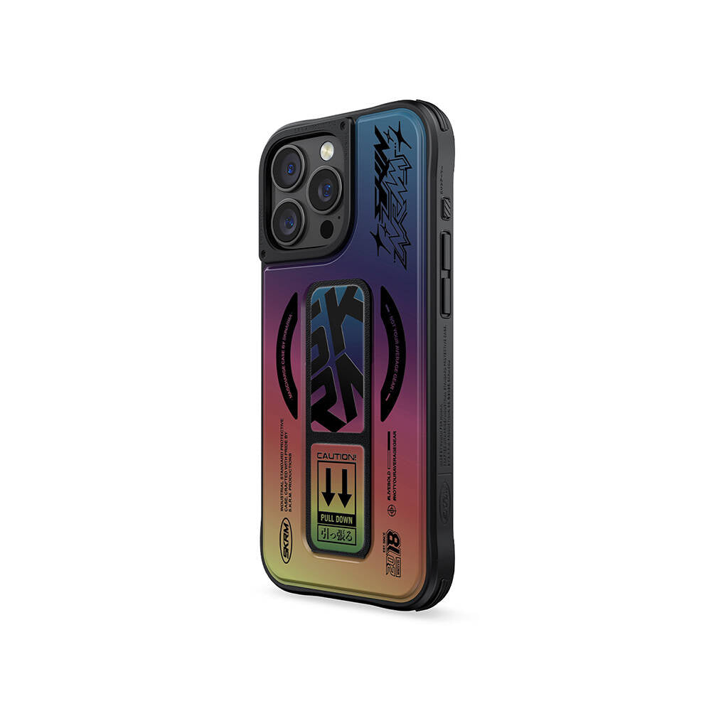 iPhone 16 Pro Uyumlu Kılıf Mag-Şarj Özellikli Holografik Tasarımlı Standlı Deri Görünümlü Skinarma Kira Kobai Kapak