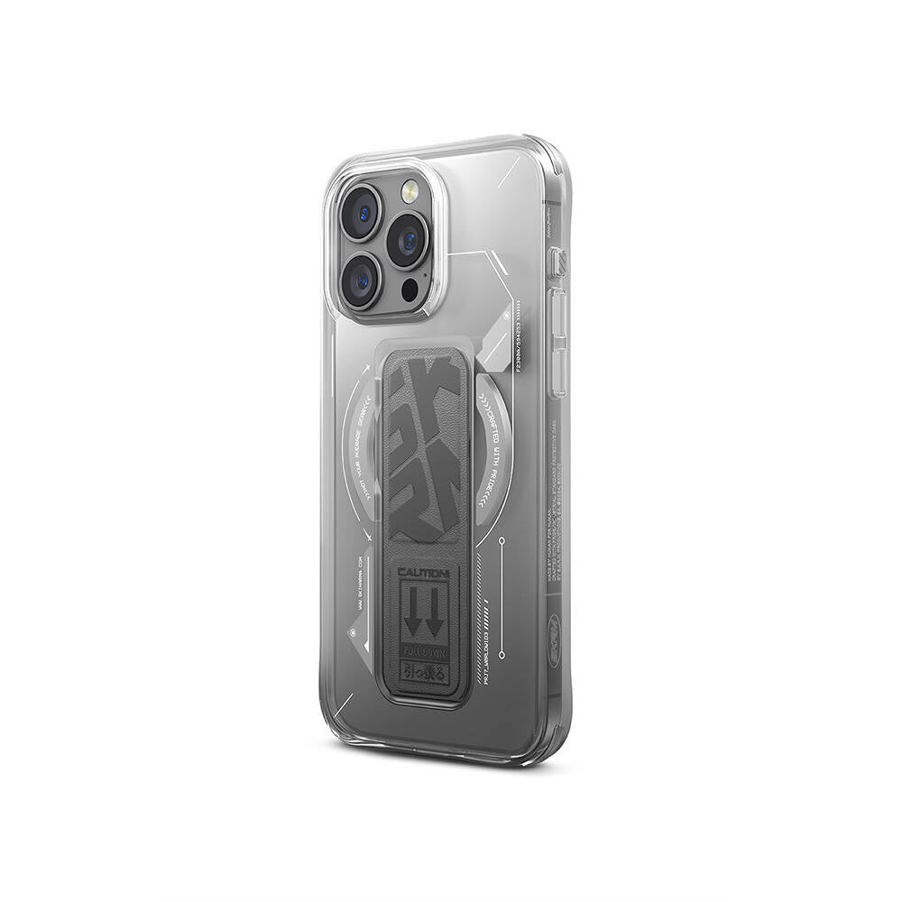 iPhone 16 Pro Max Uyumlu Kılıf Mag-Şarj Özellikli Teknoloji Desenli Standlı Skinarma Helio Kapak