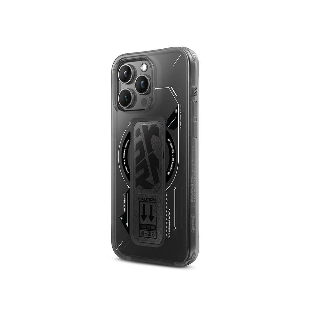 iPhone 16 Pro Max Uyumlu Kılıf Mag-Şarj Özellikli Teknoloji Desenli Standlı Skinarma Helio Kapak