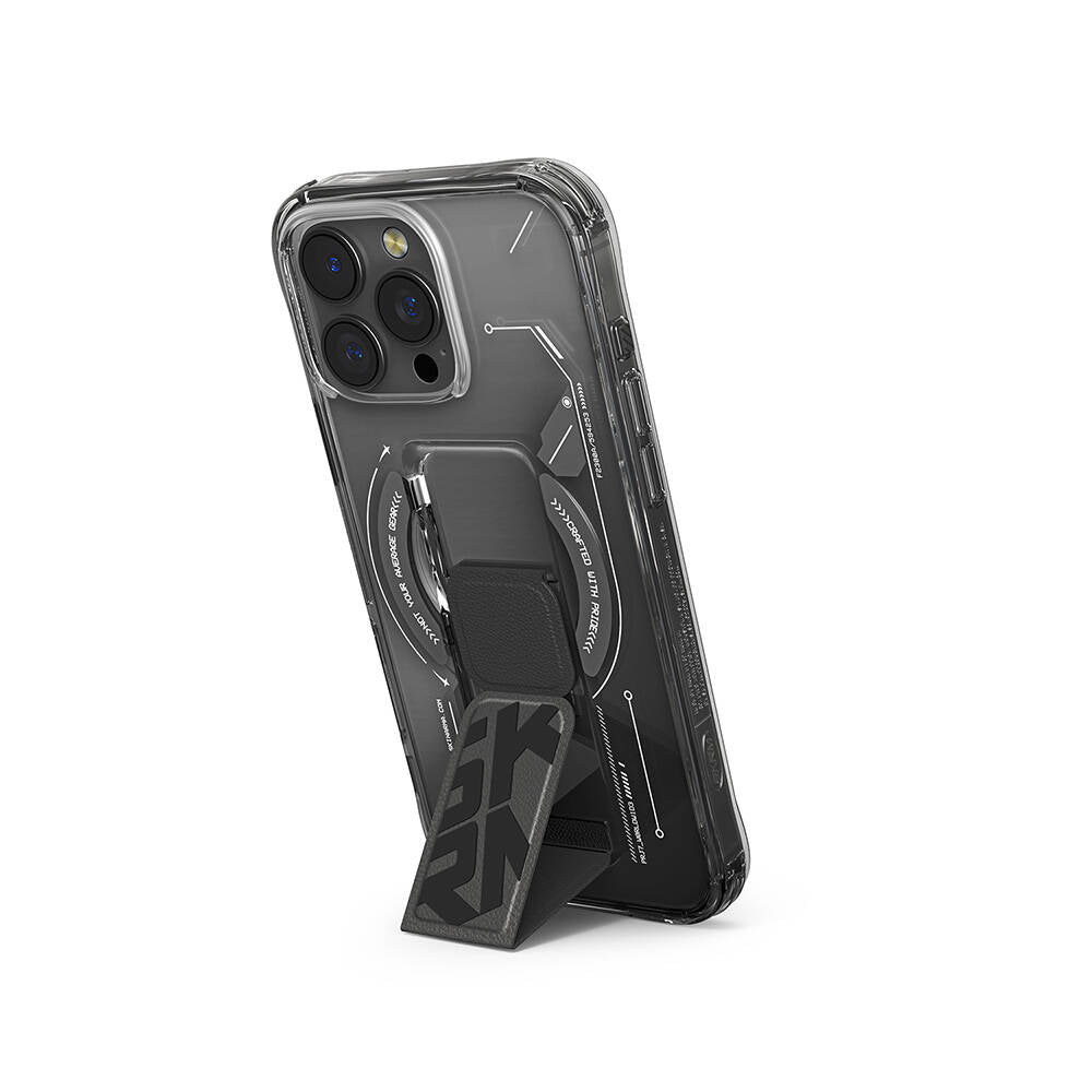 iPhone 16 Pro Max Uyumlu Kılıf Mag-Şarj Özellikli Teknoloji Desenli Standlı Skinarma Helio Kapak