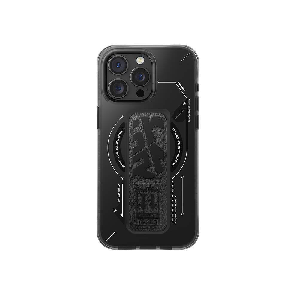 iPhone 16 Pro Max Uyumlu Kılıf Mag-Şarj Özellikli Teknoloji Desenli Standlı Skinarma Helio Kapak