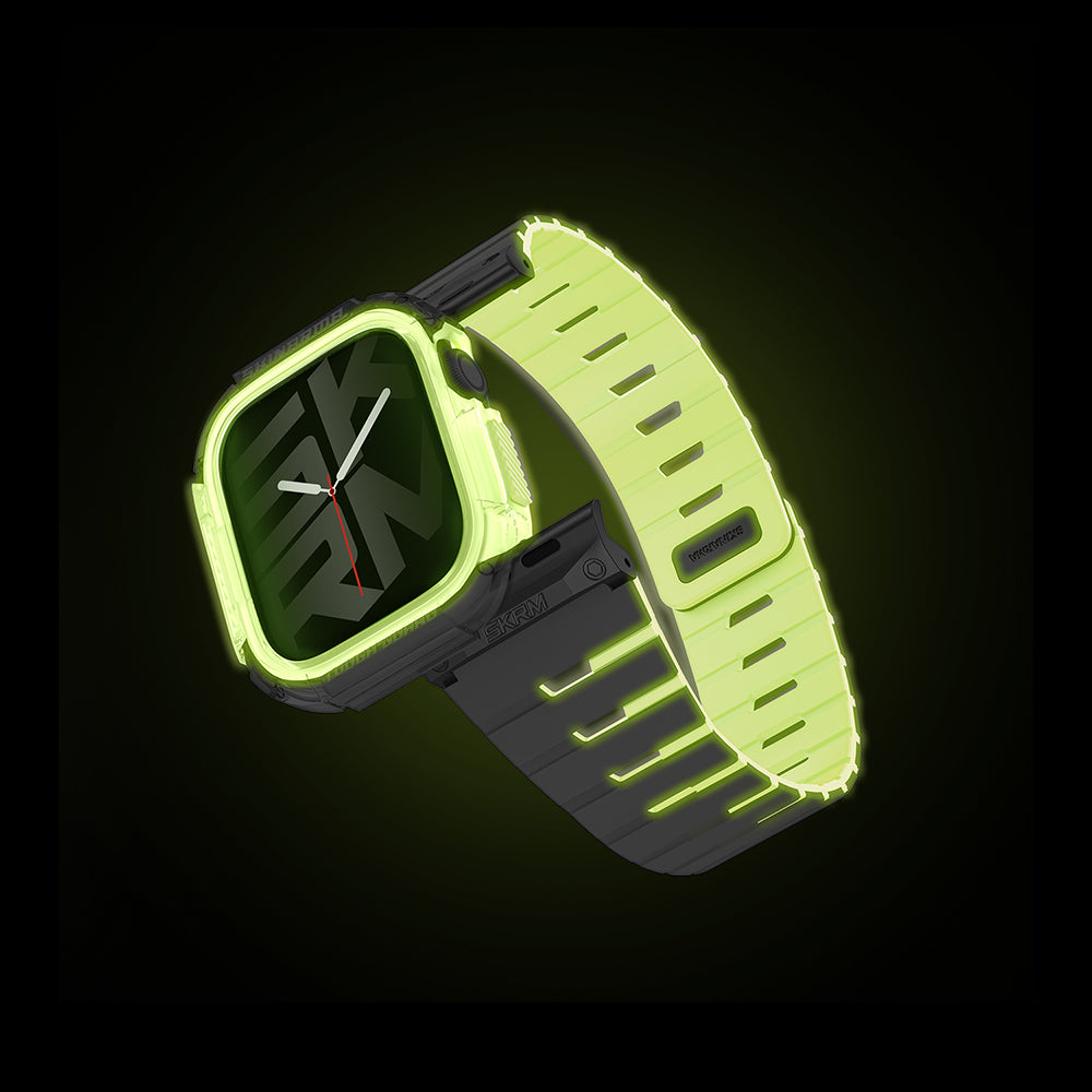 Apple Watch 10 42mm Uyumlu Skinarma Fosforlu Nightglow Atom TPU Kasa Koruyucu + Gemini Silikon Kordon