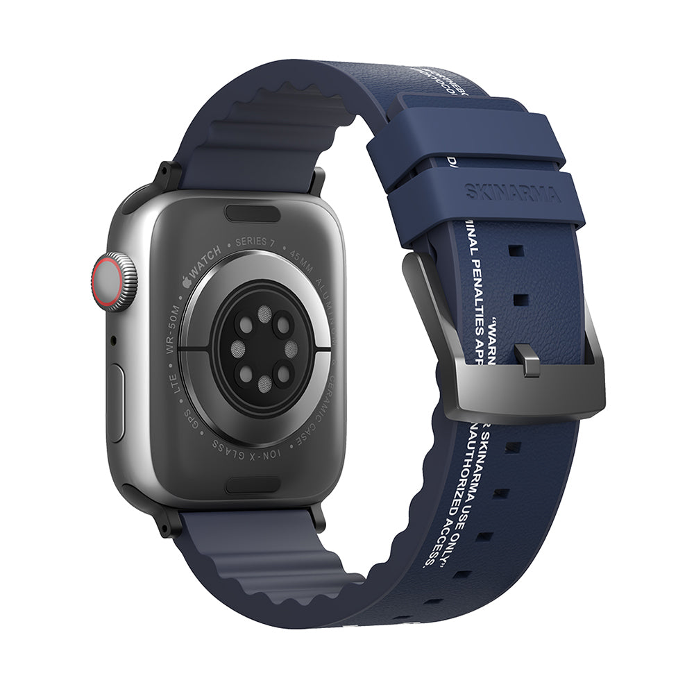 Apple Watch 42/44/45/46/49mm Uyumlu SkinArma Taihi Sora Yazı Desenli Deri Görünümlü Silikon Kordon