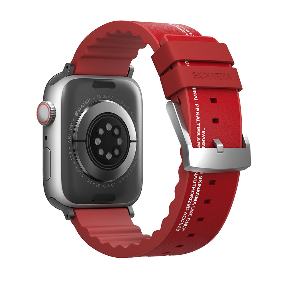 Apple Watch 42/44/45/46/49mm Uyumlu SkinArma Taihi Sora Yazı Desenli Deri Görünümlü Silikon Kordon