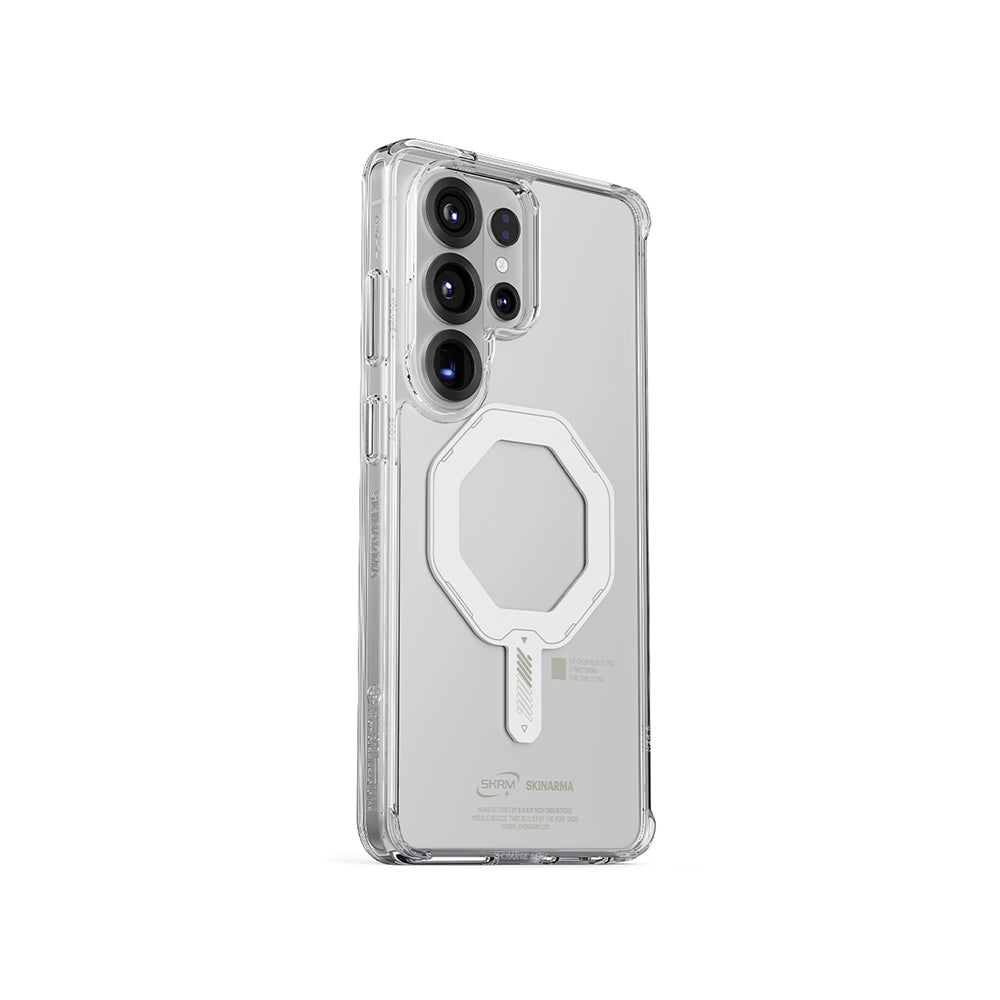 Galaxy S26 Ultra Uyumlu Kılıf M-safe Şarj Özellikli Şeffaf Airbag Tasarımlı Skinarma Saido Fosforlu Nightglow Kapak