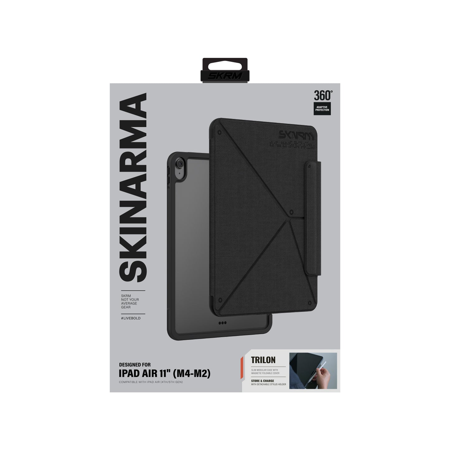 iPad Air 11 2024 M2 ile Uyumlu Kılıf Skinarma Kalemlikli Dokulu Tasarım Standlı Manyetik Trilon Kılıf