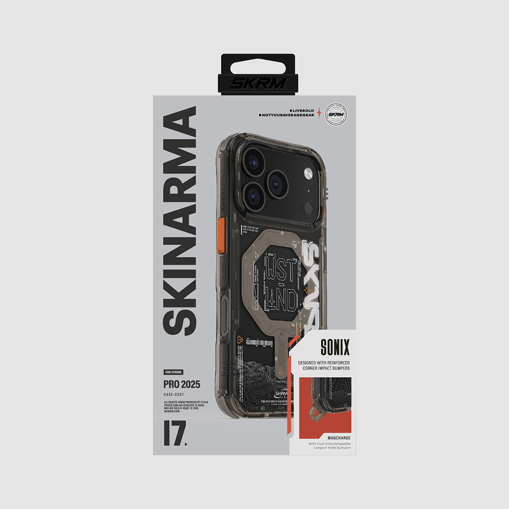 iPhone 17 Pro Uyumlu Kılıf Skinarma Mag-Şarj Özellikli Yazı Desenli Airbag Tasarımlı Sonix Kapak