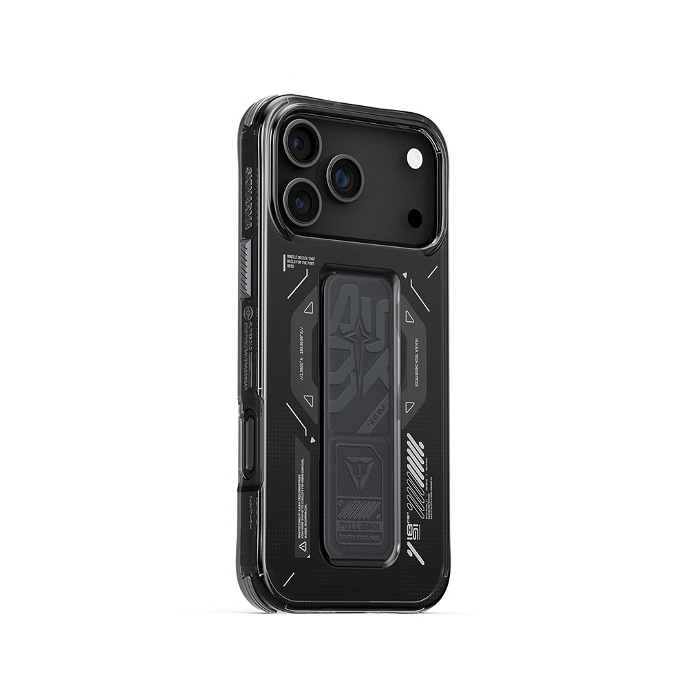 iPhone 17 Pro Max Uyumlu Kılıf Mag-Şarj Özellikli Teknoloji Desenli Skinarma Helio Standlı Kapak