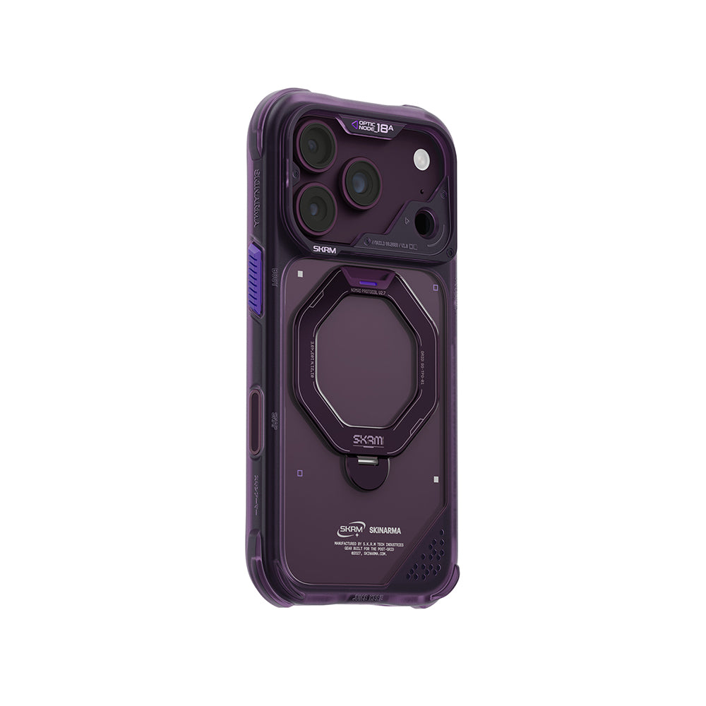iPhone 18 Pro Uyumlu Kılıf Mag-Şarj Özellikli 360° Standlı Çıkarılabilir Lens Çerçeveli Skinarma Saturn Kapak