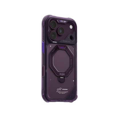 iPhone 18 Pro Uyumlu Kılıf Mag-Şarj Özellikli 360° Standlı Çıkarılabilir Lens Çerçeveli Skinarma Saturn Kapak