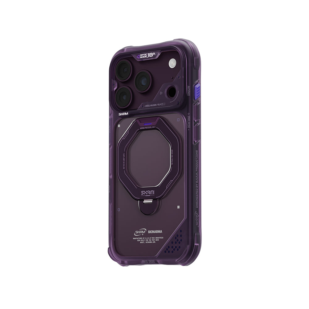 iPhone 18 Pro Uyumlu Kılıf Mag-Şarj Özellikli 360° Standlı Çıkarılabilir Lens Çerçeveli Skinarma Saturn Kapak