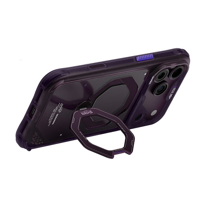 iPhone 18 Pro Uyumlu Kılıf Mag-Şarj Özellikli 360° Standlı Çıkarılabilir Lens Çerçeveli Skinarma Saturn Kapak