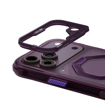 iPhone 18 Pro Uyumlu Kılıf Mag-Şarj Özellikli 360° Standlı Çıkarılabilir Lens Çerçeveli Skinarma Saturn Kapak
