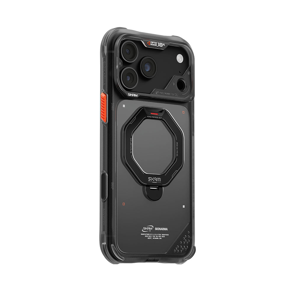 iPhone 18 Pro Uyumlu Kılıf Mag-Şarj Özellikli 360° Standlı Çıkarılabilir Lens Çerçeveli Skinarma Saturn Kapak