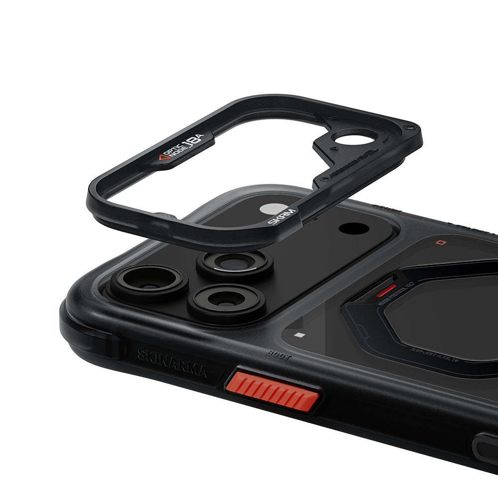 iPhone 18 Pro Uyumlu Kılıf Mag-Şarj Özellikli 360° Standlı Çıkarılabilir Lens Çerçeveli Skinarma Saturn Kapak