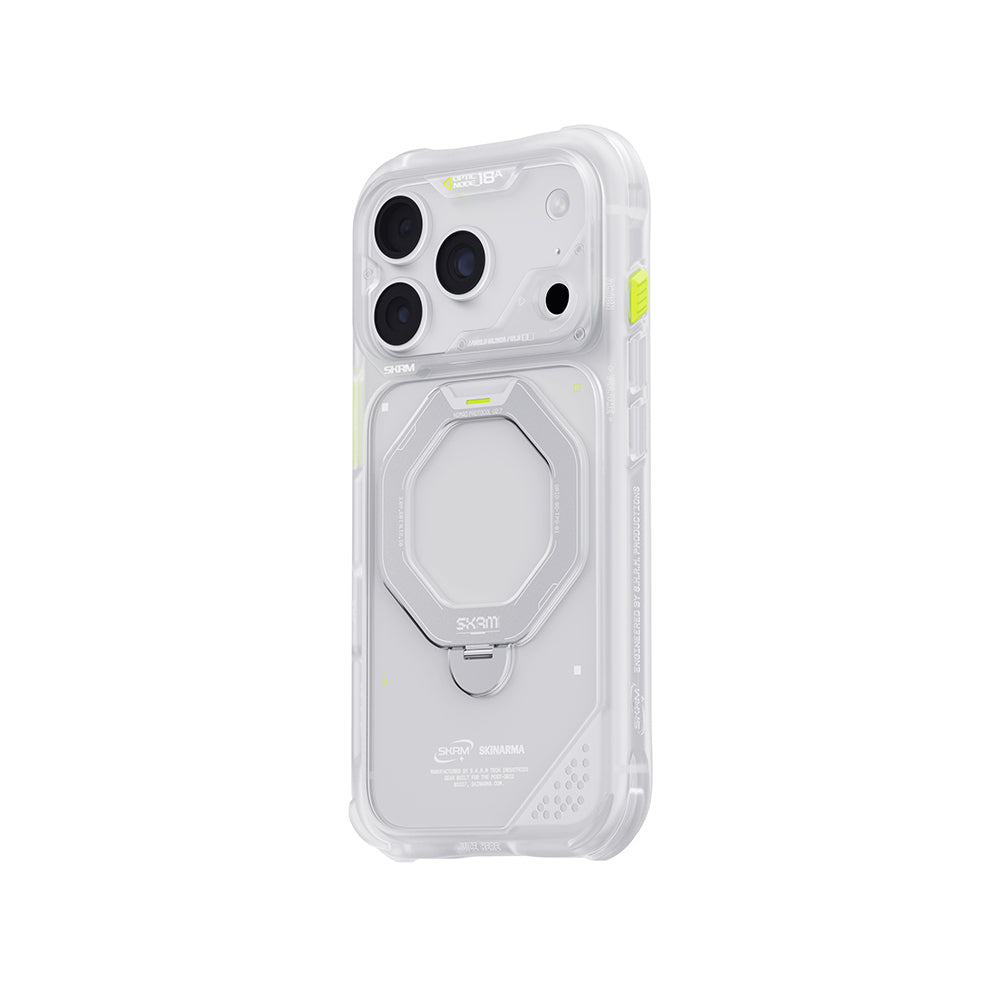 iPhone 18 Pro Uyumlu Kılıf Mag-Şarj Özellikli 360° Standlı Çıkarılabilir Lens Çerçeveli Skinarma Saturn Kapak