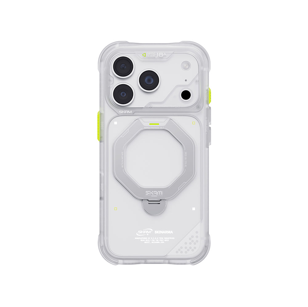 iPhone 18 Pro Uyumlu Kılıf Mag-Şarj Özellikli 360° Standlı Çıkarılabilir Lens Çerçeveli Skinarma Saturn Kapak