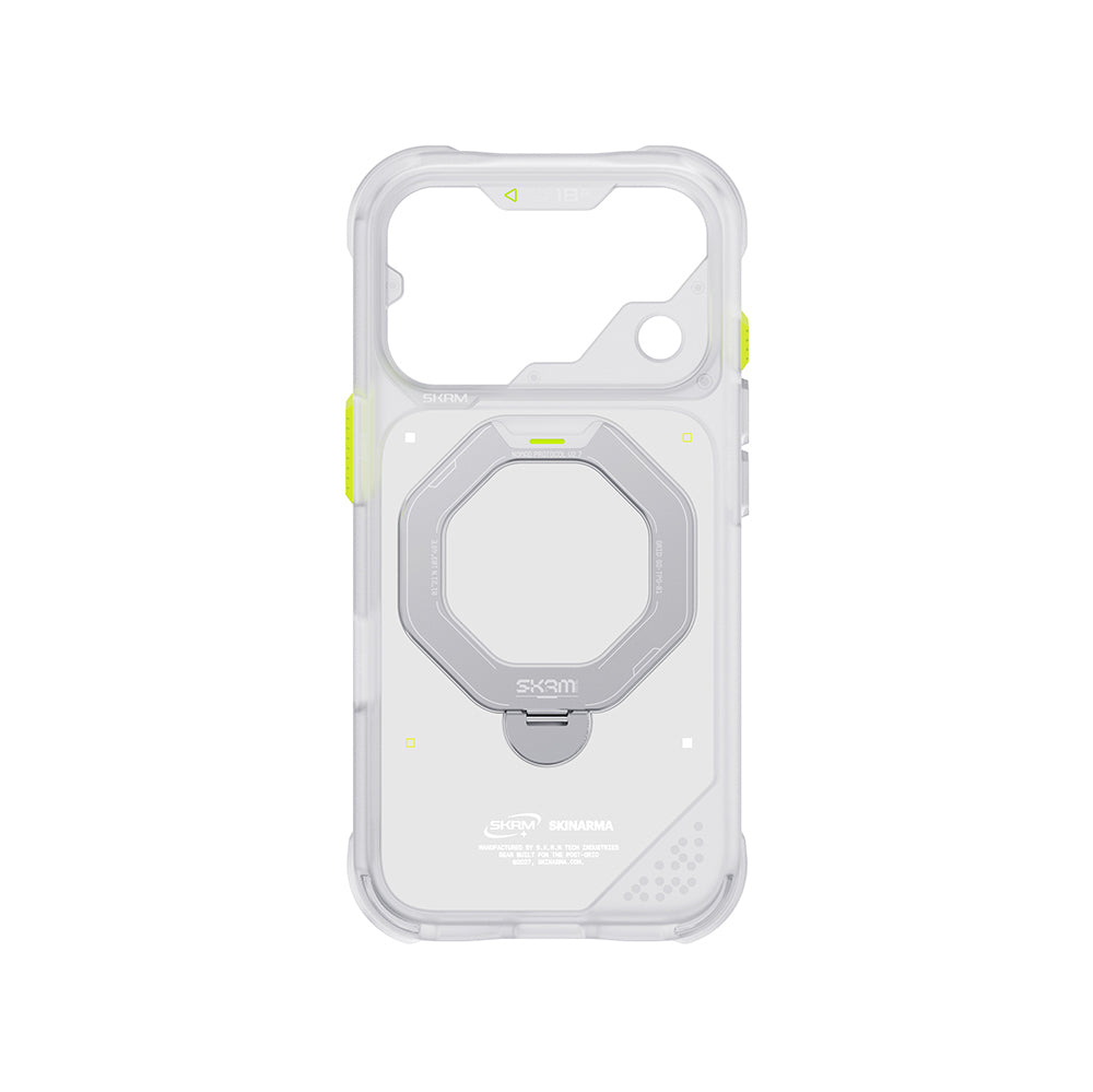 iPhone 18 Pro Uyumlu Kılıf Mag-Şarj Özellikli 360° Standlı Çıkarılabilir Lens Çerçeveli Skinarma Saturn Kapak