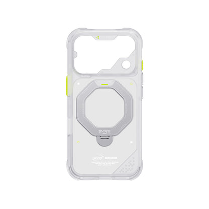 iPhone 18 Pro Uyumlu Kılıf Mag-Şarj Özellikli 360° Standlı Çıkarılabilir Lens Çerçeveli Skinarma Saturn Kapak