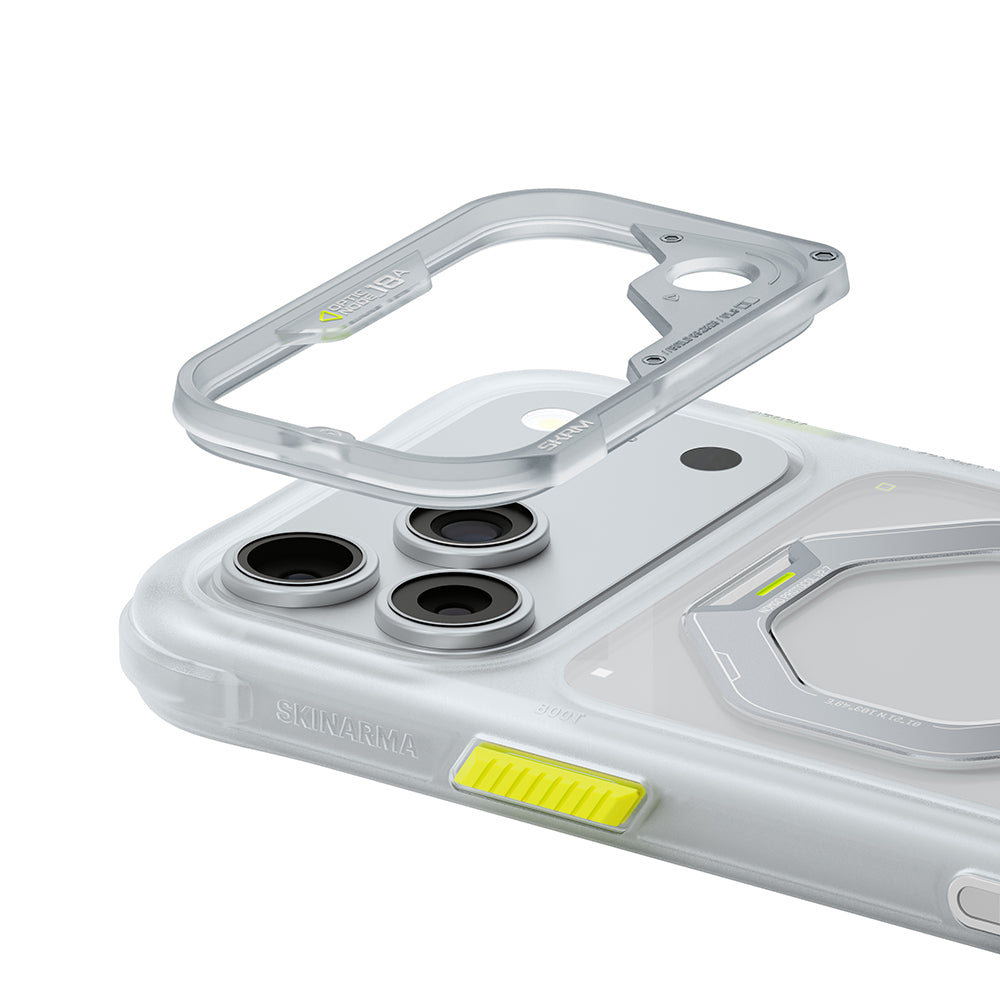 iPhone 18 Pro Uyumlu Kılıf Mag-Şarj Özellikli 360° Standlı Çıkarılabilir Lens Çerçeveli Skinarma Saturn Kapak