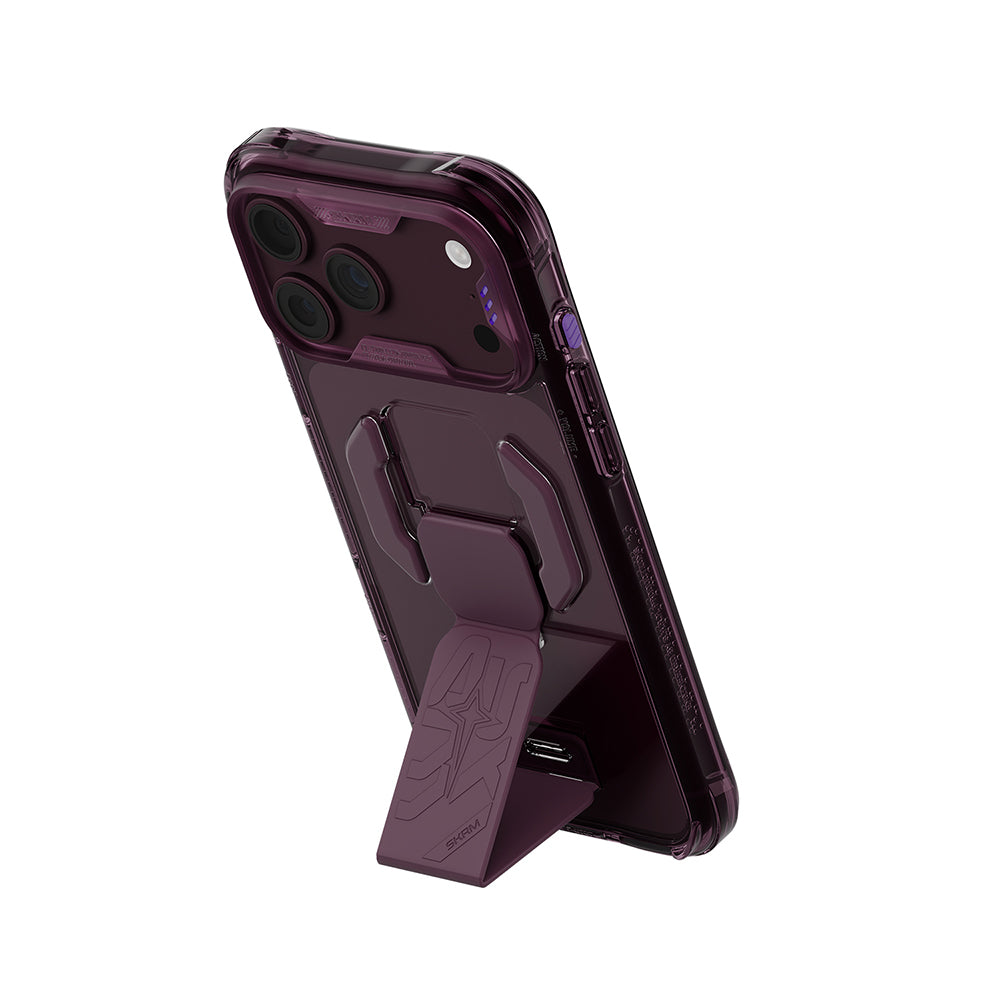 iPhone 18 Pro Uyumlu Kılıf Mag-Şarj Özellikli Teknoloji Desenli Skinarma Helio CE Entegre Standlı Kapak