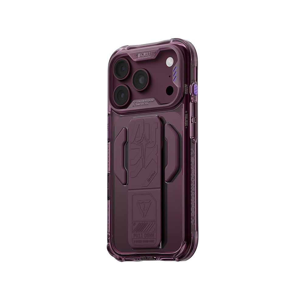 iPhone 18 Pro Uyumlu Kılıf Mag-Şarj Özellikli Teknoloji Desenli Skinarma Helio CE Entegre Standlı Kapak