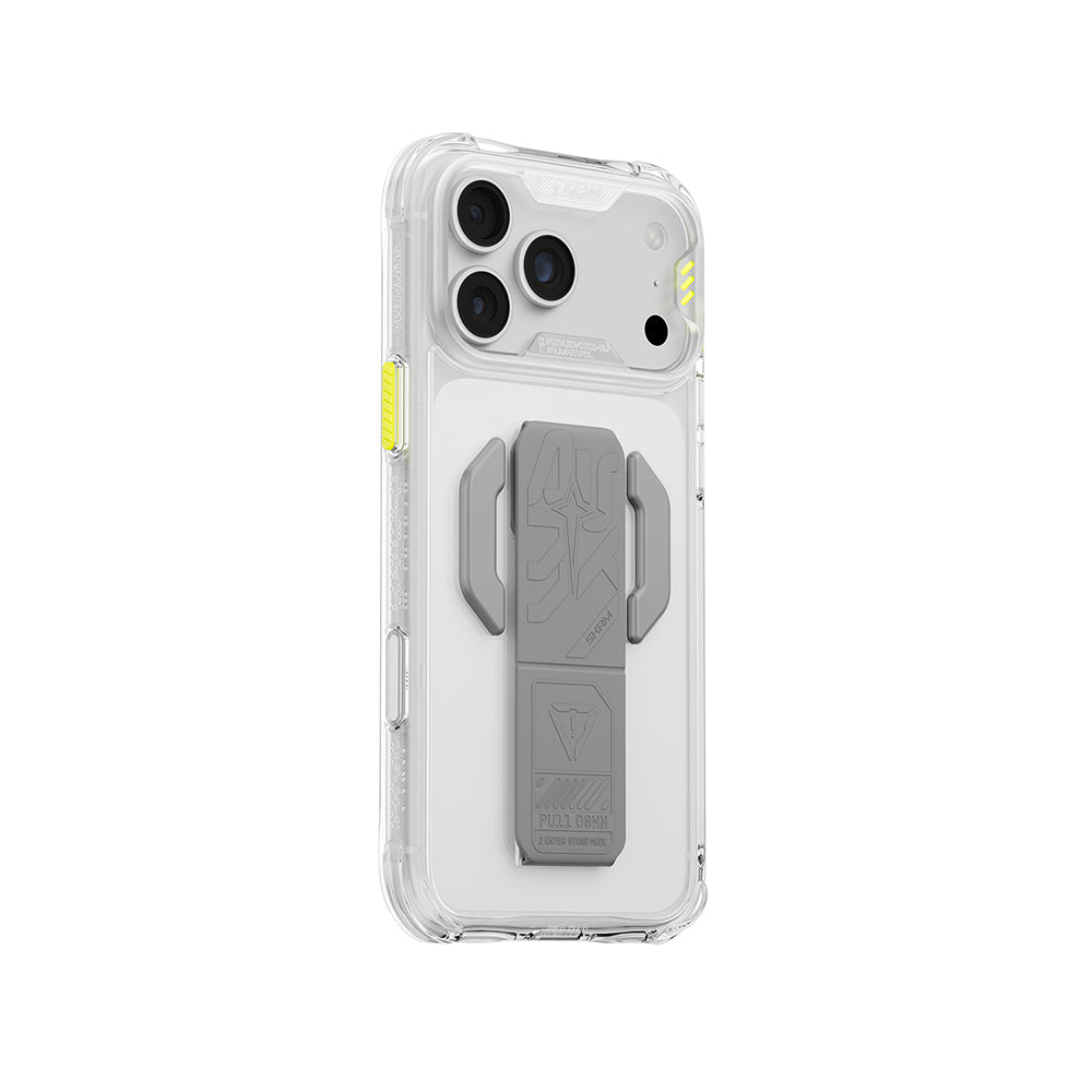 iPhone 18 Pro Uyumlu Kılıf Mag-Şarj Özellikli Teknoloji Desenli Skinarma Helio CE Entegre Standlı Kapak
