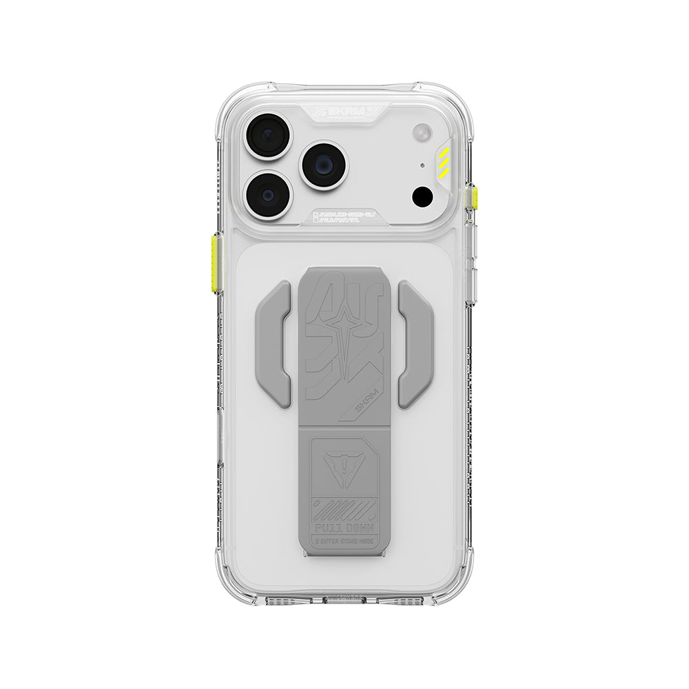 iPhone 18 Pro Uyumlu Kılıf Mag-Şarj Özellikli Teknoloji Desenli Skinarma Helio CE Entegre Standlı Kapak
