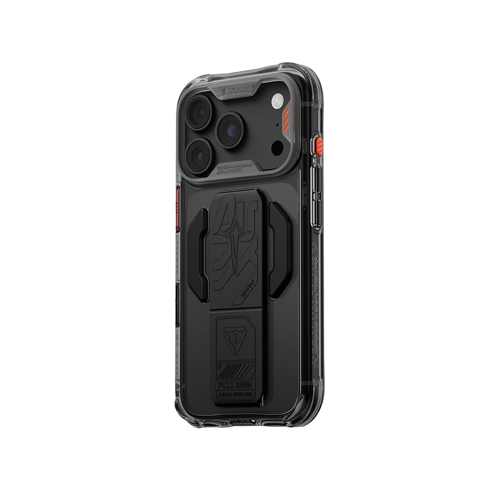 iPhone 18 Pro Uyumlu Kılıf Mag-Şarj Özellikli Teknoloji Desenli Skinarma Helio CE Entegre Standlı Kapak