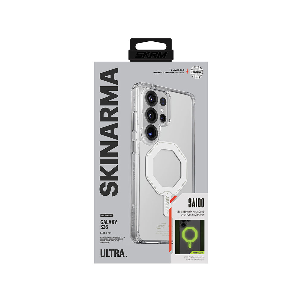 Galaxy S26 Ultra Uyumlu Kılıf M-safe Şarj Özellikli Şeffaf Airbag Tasarımlı Skinarma Saido Fosforlu Nightglow Kapak