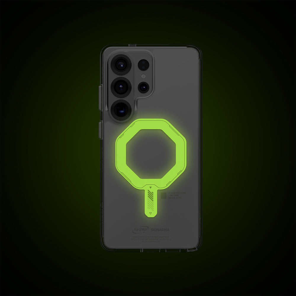 Galaxy S26 Ultra Uyumlu Kılıf M-safe Şarj Özellikli Şeffaf Airbag Tasarımlı Skinarma Saido Fosforlu Nightglow Kapak