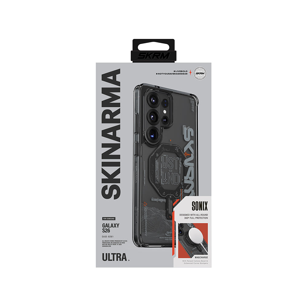 Galaxy S26 Ultra Uyumlu Kılıf M-safe Şarj Özellikli Yazı Desenli Airbag Tasarımlı Skinarma Sonix Kapak