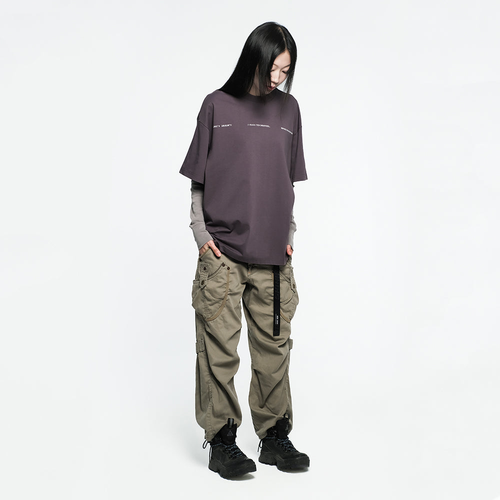 Skinarma Cypher Kısa Kollu Oversize Unisex Bisiklet Yaka Tişört Mor