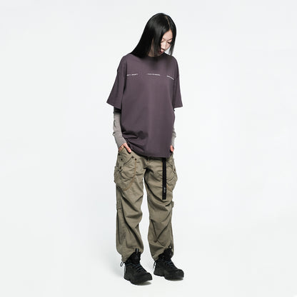 Skinarma Cypher Kısa Kollu Oversize Unisex Bisiklet Yaka Tişört Mor