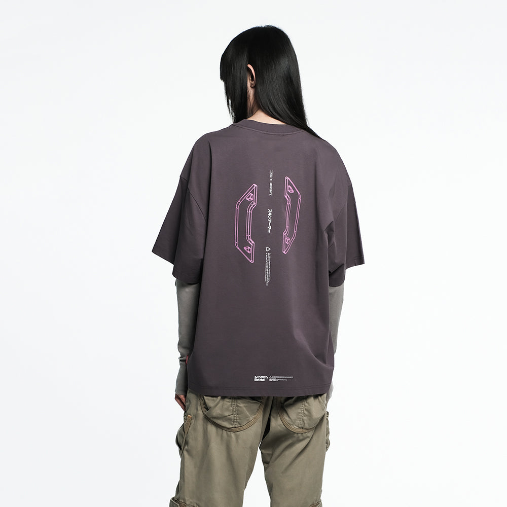 Skinarma Cypher Kısa Kollu Oversize Unisex Bisiklet Yaka Tişört Mor