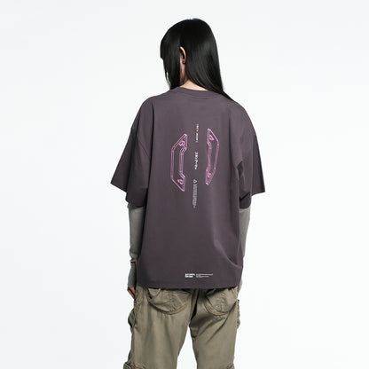 Skinarma Cypher Kısa Kollu Oversize Unisex Bisiklet Yaka Tişört Mor