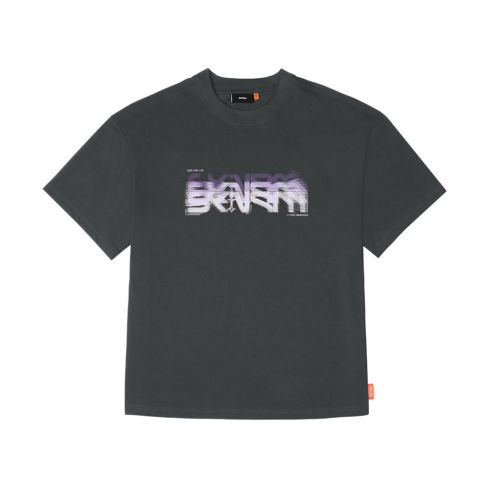 Skinarma Glitch Kısa Kollu Oversize Unisex Bisiklet Yaka Gri Tişört