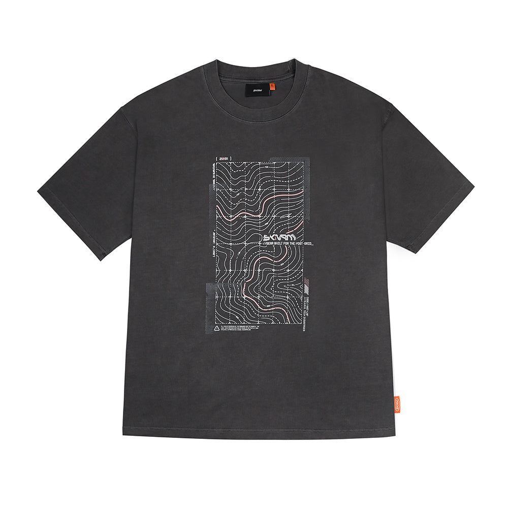 Skinarma Sonar Kısa Kollu Oversize Unisex Bisiklet Yaka Gri Tişört