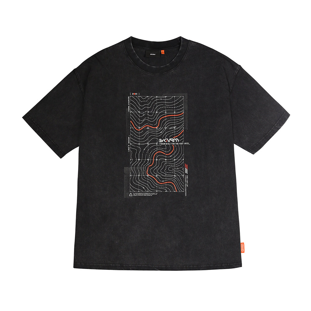Skinarma Sonar Kısa Kollu Oversize Unisex Bisiklet Yaka Siyah Tişört