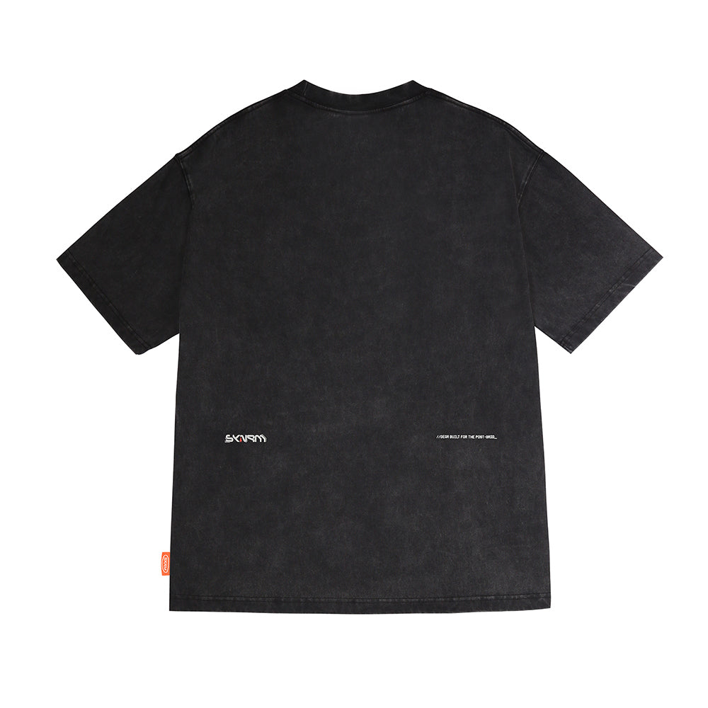 Skinarma Sonar Kısa Kollu Oversize Unisex Bisiklet Yaka Siyah Tişört